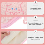 Plush Cute Rabbit Laptop Sleeve Laptop Pouch Portable Lovely Cartoon Style Tablet Bag For Girls Students, 9.7-11 Inch, Pink