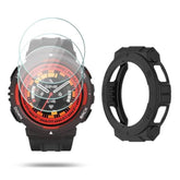 Watch Screen Protector (3+1Pack) Compatible For Amazfit Active Edge, Tempered Glass Film Anti-Scratch High Definition Full Coverage And Soft Tpu Protective Case, Black