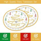 50 Pcs 10" X 12" Merry And Bright Disposable Paper Plates - Large Serving Dishes For Christmas, Xmas, Winter Holiday, Kitchen, Dinner Party Supplies