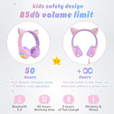 Cf9 Cat Ear Kids Bluetooth Headphones With Led Light Up,Safe 85Db Volume Limit,Built-In Mic&Boom Mic For Calls,Kids Wireless&Wired Headphones For Tablet/Airplane/School/Online Learning (Purple)