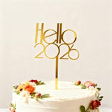 Hello 2026 Gold Acrylic Cake Topper New Year Party Decoration