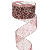 Red Gold Swirl Wired Ribbon 2.5 Inch Dark Red Sheer Ribbon With Gold Swirl Glitter Wired Ribbon Organza Sheer Ribbon 25 Yards Burgundy Sheer Christmas Ribbon For Christmas Tree, Wreath Bow