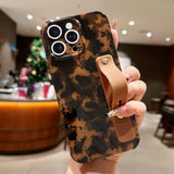 For Iphone 16 Pro Max Case With Wrist Strap, Cheetah Leopard Tortoise Shell Print Shockproof Soft Tpu Protective Case Women Girls, Slim Anti Scratch Cover For Iphone 16 Pro Max 6.9 Inch,Brown