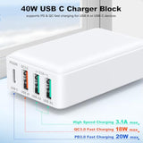 Flat Usb Wall Charger, 40W 4Port Usb And Usb C Fast Charging Block Pd+Qc Foldable Wall Plug Power Adapter Multiports For Iphone 16 15 14 13 Ipad Galaxy S24 A54 Android Watch Earbuds-3Pack