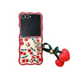 For Samsung Galaxy Z Flip 7 Cover, Cherry Pattern Fold Phone Cover With Key Chain For Women Ladies Girls, Cute Flip 7 Phone Case (With Chain)