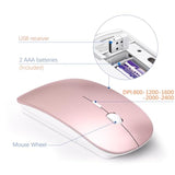 Wireless Keyboard And Mouse Ultra Slim Combo, 2.4G Silent Compact Usb 2400Dpi Mouse And Scissor Switch Keyboard Set With Cover, 2 Aa & 2 Aaa Batteries,For Pc/Laptop/Windows/Mac-Rose Gold White