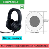 Replacement Memory Foam & Protein Leather Ear Cushion Pads Cover For Razer Kraken X, Kraken X Ultralight, Kraken X Lite Over-Ear Headphones Only - Oval (Black)
