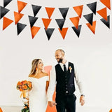39Ft Black Orange Glitter Fabric Bunting Banner Triangle Flags for Party Decor