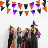 39Ft Black Orange Purple Glitter Fabric Bunting Banner Triangle Flags Hanging Cotton Pennant Banner For Birthday Wedding Engagement Halloween Theme Party Home Garden Decorations Supplies