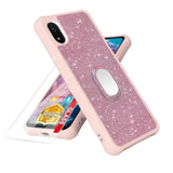 Compatible For Cloud Stratus C8 Leather Phone Case Cover With Tempered Glass Screen Protector Mirror Ring Glitter Powder Mobile Phone Holder