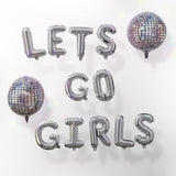 Lets Go Girls Foil Balloons 16" Silver Letter Balloons Disco Ball Bachelorette Party Bach Party Decorations