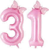 Pink Coquette Birthday Decorations 31 13 Balloon Numbers For Women, Coquette Bow Balloons Foil Mylar Large 40” Bow Birthday Decorations 31Th Balloon Birthday Party Supplies (Number 31 13 Balloons)