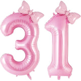 Pink Coquette Birthday Decorations 31 13 Balloon Numbers For Women, Coquette Bow Balloons Foil Mylar Large 40” Bow Birthday Decorations 31Th Balloon Birthday Party Supplies (Number 31 13 Balloons)
