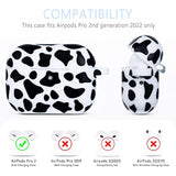 Cow Airpods Pro 2 Case Soft Silicone 2022 - Cover Flexible Skin For Apple Airpod Pro 2Nd Charging Case Cute Women Girls For Ipod Pro With Keychain - Black Cow