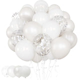 White Balloon Frozen Party Supplies For Wonderland Winter Holiday Birthday New Years Christmas Engagement Poker Card Party, 60 Pack 12'' White Latex Balloons Confetti Balloon Matte Backdrop Decoration