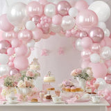 Pink And White Balloons Arch Kit, Double Stuffed Pastel Pink Balloon Garland Include Light Pearl Pink White And Metallic Pink Balloons For Coquette Wedding Birthday Party Bridal Shower Decorations