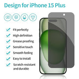 2+2 Pack for iPhone 15 Plus Privacy Screen Protector with Camera Lens Protector Full Coverage Anti-Spy Tempered Glass Film 9H Hardness Easy