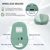 Rechargeable Wireless Bluetooth Mouse - Silent, Portable Slim Computer Mouse For Laptop, Ipad, Macbook Pro/Air, Pc, Surface Pro, Lenovo/Samsung Tablet (Green)
