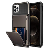 Compatible With Iphone 12 Pro Max Case 5G Wallet 4-Card Slot Credit Card Holder Flip Hidden Pocket Dual Layer Hybrid Tpu Bumper Armor Protective Hard Shell Back Cover Gun Metal