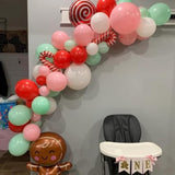 Christmas Balloon Garland Arch Kit, 120 Pcs Red Green Pink Balloon Arch Kit With Xmas Candy Cane Elk Candy Foil Balloons Perfect For Xmas Christmas Holiday New Year Birthday Party Supply Decorations