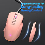 Wired Gaming Mouse With Side Plates, Mmo Mouse With 14 Programmable Buttons, Ergonomic Gaming Mouse With 2 Grip Plates, Computer Mouse With Max 12,400 Dpi, Rgb Lighting, Pink