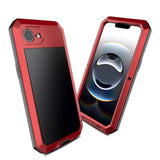 Heavy Duty Shockproof Aluminum Alloy Tough Armour Military Grade Phone Case for iPhone 17E, Full Body Protective Cover with Silicone Built-in Screen Protector, Red