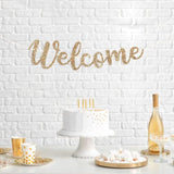 Pre-Strung Welcome Banner - No Diy - Gold Glitter Welcome Banner In Script - Pre-Strung On 6 Ft Strand - Classroom, Office, Front Door, Baby & Bridal Showers Party Decorations. Did We Mention No Diy