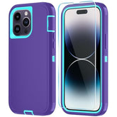 Phone Case For Iphone 14 Pro Max Case With Hd Screen Protector, Heavy Duty Shockproof & Dustproof & Dropproof 3-Layer Cover Phone Case For Iphone 14 Pro Max (6.7'') (Purpleskyblue)