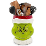 Christmas Kitchen Decor Ceramic Green Utensil Holder, Cute Christmas Utensils Holder, Green Ceramic Utensils Crock For Rustic Farmhouse Indoor Kitchen Decorations(6.3 Inches)