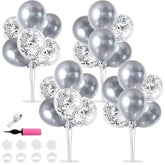 4 Silver Balloon Stand Centerpiece Table Decorations For 25Th Wedding Anniversary Birthday Bridal Shower Graduation Party Decorations New Year 2025 Christmas