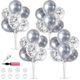 4 Silver Balloon Stand Centerpiece Table Decorations For 25Th Wedding Anniversary Birthday Bridal Shower Graduation Party Decorations New Year 2025 Christmas