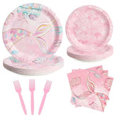96 Pcs Party Plates, Pink Mermaid Paper Plates And Napkins Party Supplies For Birthday Baby Shower Picnic, Dessert Plates, Disposable Tableware Sets Serve For 24 Guests