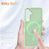 For Samsung Galaxy S25 Case, Matte Magnetic Phone Case With 1 Screen Protector, Support For , Translucent Frosted Shockproof Protective Cover For Samsung Galaxy S25, Mint Green