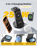 3 in 1 Fast Charging Station for iPhone, 25W Wireless Magnetic Phone Charger for iPhone 17 16e 16 15 14 13 12 11 X Pro Max, Watch Charger Stand,