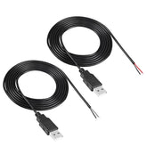 2Pcs Usb 2.0 Male Plug 2Pin Bare Wire,Usb Power Data Cable Diy Pigtail Cable F
