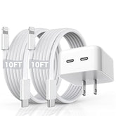 Iphone Fast Charger, 40W Dual Usb-C Quick Wall Charger 10Ft Charging 2Pack 10Ft Extra Long Lightning Cable+Double Port Foldable Usbc Iphone Charger Fast Charging For Iphone 14/13/12/11/Xr/Xs/Se/Ipad
