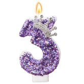 Birthday Number Candles,Purple Crown Birthday Candles For Cake,Glitter Number 3 Candle Cake Topper With Sequins For Anniversary Celebrations Supplies (Number 3)