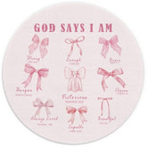 Coquette Pink Bow Christian Mouse Pad, Christian Gifts For Women, God Says I Am Bible Verse Girly Pink Mousepad For Computers Laptop Home Office Dorm Desk Accessories, 7.9X7.9 Inch