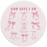 Coquette Pink Bow Christian Mouse Pad, Christian Gifts For Women, God Says I Am Bible Verse Girly Pink Mousepad For Computers Laptop Home Office Dorm Desk Accessories, 7.9X7.9 Inch