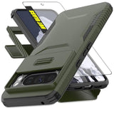 Heavy Duty Rugged Shockproof Protective Case for Google Pixel 8 Pro (Pine Green) - 2 in 1 Built-in Slide Camera Cover & Screen Protector