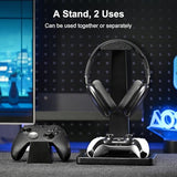 Solid Wood Gaming Headset Stand with Controller Holder - Creative Gift for Teens, Boyfriends, Brothers, and Gamers - Desktop Organization and