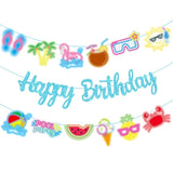 Neon Pool Party Birthday Banner Summer Birthday Party Decorations 3Pcs Glitter Blue Hawaii Beach Pool Theme Banners For Hawaiian Luau Aloha Baby Shower Wedding Supplies