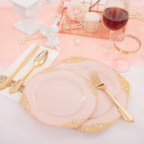 175Pcs Pink Plastic Plates - Pink And Gold Disposable Plates Sets, Include 25 Dinner Plates,25 Dessert Plates,25 Cutlery Sets,25 Napkins Perfect For Wedding & Party & Holiday & Easter