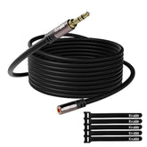 25Ft 3.5Mm Male To Female Auxiliary Audio Stereo Cable Extension - Gold Plated Connectors, Hi-Fi Sound, Black (With 5 Pcs Cable Ties)