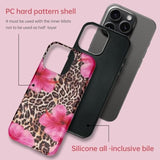Compatible With Iphone 13 Case, Cute Leopard Pink Hibiscus Tropical Floral Pattern Phone Case With Hd Screen Protector Silicone Shockproof Protective Phone Cover For Women Girls