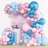 153Pcs Pink Blue Balloon Garland Arch Kit, Different Sizes 18 12 10 5 Inch Metallic Pink Blue Latex Confetti Balloons For Boy Girl Gender Reveal Neutral Baby Shower Birthday Party Decoration