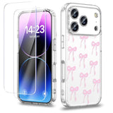 Case Compatible With Iphone 17 Pro Max 6.9 Inch With Screen Protector, Cute Pink Bow Patterns Slim Clear Phone Cover For Women Girl?Full Camera Protection?Anti-Yellowing?Shockproof & Anti-Scratch