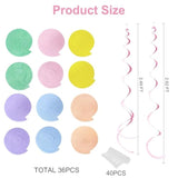 36PCS Pastel Felt Hanging Swirls, Macaron Color Ceiling Garland for Parties