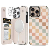 For Iphone 14 Pro Max 6.7" Wallet Case Magsafe With Card Holder Slot?Compatible With Magsafe? Folio Flip Pu Leather Double Magnetic Rfid Design (Pastel Check Vibes)