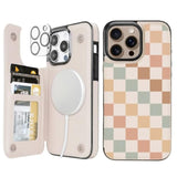 For Iphone 14 Pro Max 6.7" Wallet Case Magsafe With Card Holder Slot?Compatible With Magsafe? Folio Flip Pu Leather Double Magnetic Rfid Design (Pastel Check Vibes)